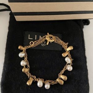 Links of London 18k Gold Double Strand Pearl Bracelet and Satin Finish Drops